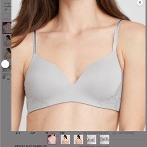 Auden Bliss Lightly Lined Wirefree Bra with Lace, Gray sz 34 new